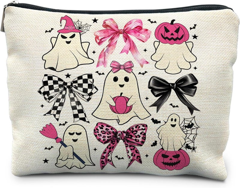 RYYCDOI Coquette Bow Ghost Cosmetic Bags: Cute Halloween Gifts for Women, Horror & Spooky Makeup Bags - Image 1